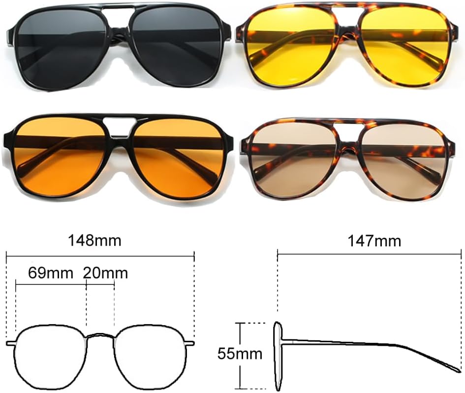 Vintage Oversized Aviator Sunglasses for Women Men Tangle Free 70s Retro Tinted Large Frame Sun Glasses - Image 4