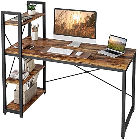 Bestier Computer Desk with Storage Shelves Writing Desk with Shelves 141CM Reversible Computer Desk with Bookshelf for Home Office Small Space