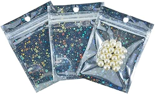 50 PCS Self Sealing Cookie Bags, Foil Ziplock Bags Wax Melts Packaging Jewellery Mylar Bags Sweet Packaging Foil Pouch Resealable Packaging Bags Holographic Pouches for Candy Biscuits (10*15cm)