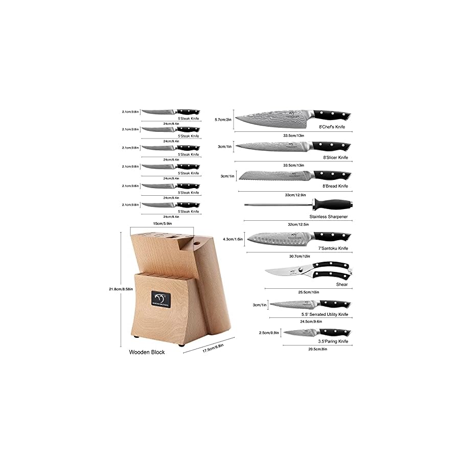 Kitchen-Damascus-Knife-Set-15-Piece-Kitchen-Knife-Set-with-Block-ABS-Ergonomic-Handle-for-Chef-Knife-Set-and-Serrated-Steak-Knives-Knife-Sharpener-and-Kitchen-Shears-Beechwood-Block Damascus Kitchen Knife Set, 15-Piece Kitchen Knife Set with Block, ABS Ergonomic Handle for Chef Knife Set and Serrated Steak Knives Knife Sharpener and Kitchen Shears, Beechwood Block