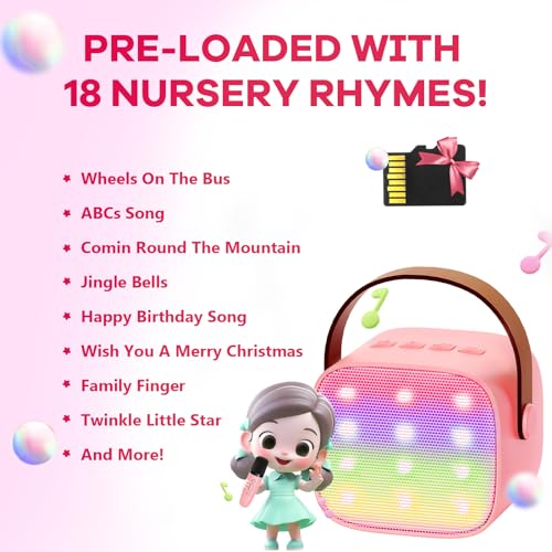 YLL Mini Karaoke Machine for Kids Adults, Portable Bluetooth Speaker with 2 Wireless Microphones,18 Pre-Loaded Songs Toys Birthday Gifts for Girls 4, 5, 6, 7, 8+ Years Old Toddler Teens (Sakura Pink) - 5