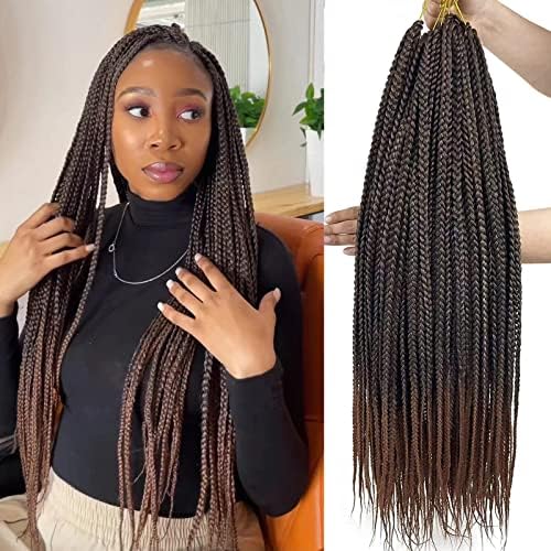 Box Braid Crochet Hair 24 Inch Crochet Braids 144 Strands Ombre Brown Crochet Box Braids T30 Pre Looped Goddess Box Braids Crochet Hair for Black Women (24 inch box braids 6 pack, T30)