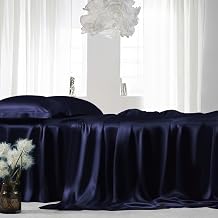 Full XL Silk Sheet Set 7 Piece True Silk Satin Sheets Set- Hotel Luxury Bed Sheets - Extra Soft - 15'' Deep Pocket - Breathable & Cooling - Wrinkle Free - Comfy-Navy Blue Bed Sheets