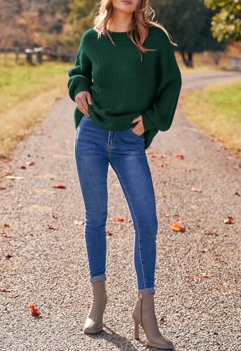 PRETTYGARDEN Long Sleeve Oversized Sweaters for Women Spring 2026 Crew Neck Solid Color Casual Knit Pullover Sweater Tops (Dark Green, Small) — view 6