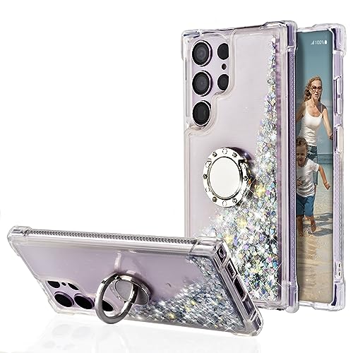 Coque Galaxy S23 Ultra en TPU argent avec béquille et anneau rotatif 360