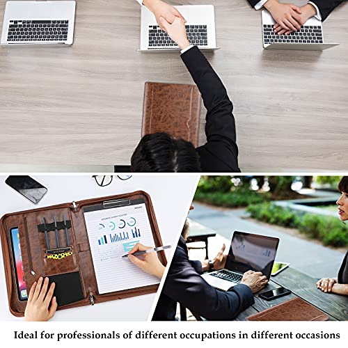 Image of ProCase Portfolio Business Padfolio Folder with Zipper, Conference Meeting Executive File Legal Document Organizer with Pockets Letter Size A4 Writing Pad Notepad Padfolio -Brown