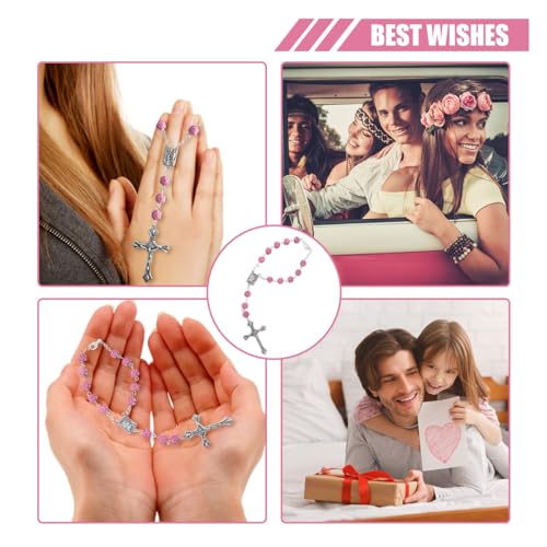 image for smilfuy 2PCS Pink Rosary Pendant Car Interior Rear View Mirror Charm A