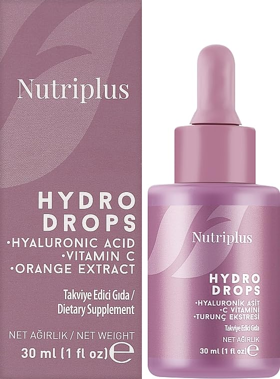 FARMASi Nutriplus Hydro Drops with Hyaluronic Acid, Vitamin C & Citrus Extract –Skin Hydration, Antioxidant Support – Tasteless Liquid Supplement – No Sugar or Additives – 1 fl oz / 30 ml