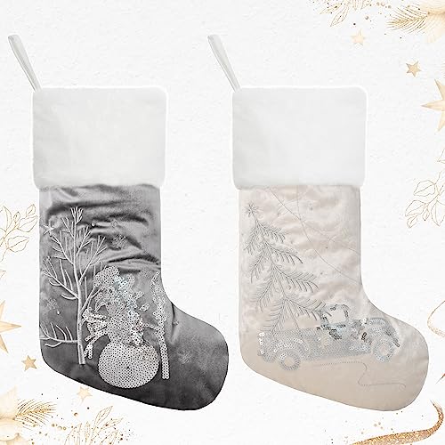 JEKOSEN Christmas Stockings Holiday Stockings Set of 8 for Family Velvet Elegant Stockings for Christmas Decoration Embroidered Stockings - Thumbnail 4