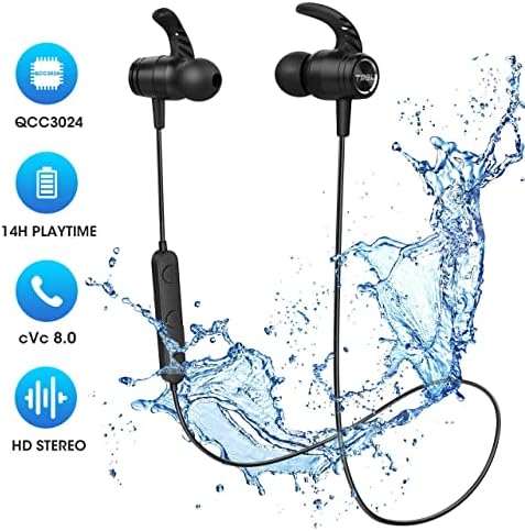 Bluetooth Headphones, Bluetooth Earbuds Sports Earphones, 14H Playtime/HD Stereo Sound with cVc 8.0 Noise Reduction Mic Magnetic In Ear Wireless Headphones IPX7 Waterproof for Running Sports