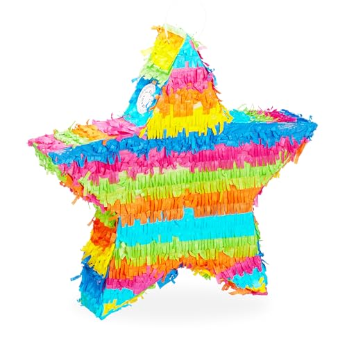 Relaxdays Pinata Stern zum Aufhängen für Kinder Mädchen & Jungs Geburtstag zum selbst Befüllen Piñata bunt