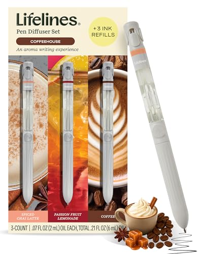 Lifelines Pen Diffuser Set, Coffeehouse 3-Pack - 1mm Black Ballpoint Pens with Scented Essential Oil Blends â€“ Aromatherapy Diffuser & Sensory Immersion Diffuse Aroma As You Write
