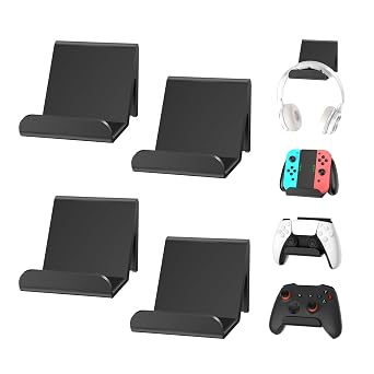 6amLifestyle 4 Pack Controller Holder Stand Built in Anti-Slip Pads for PS5 PS4 Xbox One Switch Pro Gamepad Controller Wall Mount Adhesive/Screws, Universal Controller Accessories Shark 14 Mini,Black