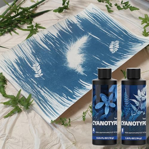 16oz Art Cyanotype Chemicals Kit for Photographic Blueprints, Cyanotype Sensitizer Dye Powder, Sun Printing Kit for Paper, Fabric, Wood, Leather, Canvas, Pre-Coated Paper for Creative Projects
