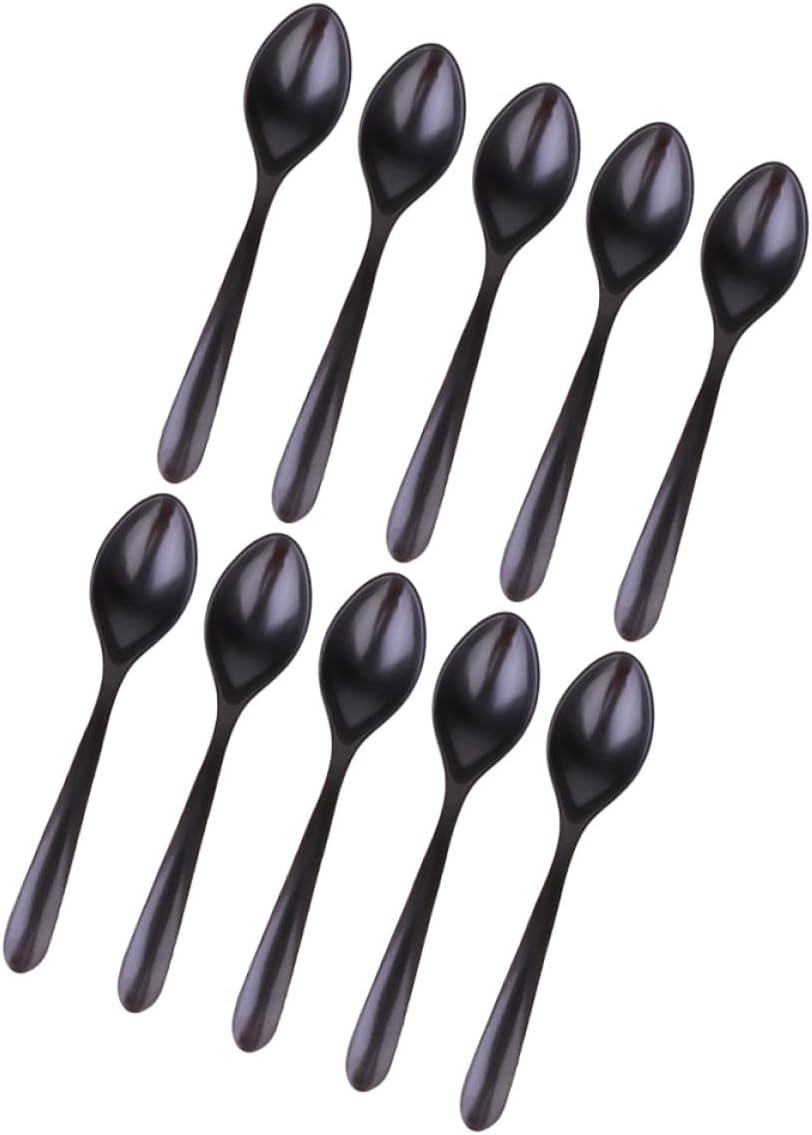 10pcs Black Matte Porcelain Soup Spoons Set, Sturdy Food-grade Asian Style Dinner Spoons for Daily Use and Serving Rice, Porridge, and Soup in Home Kitchen