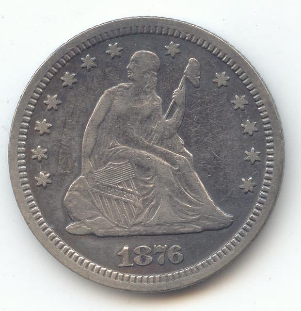 1876 CC Seated Liberty Quarter Very Fine