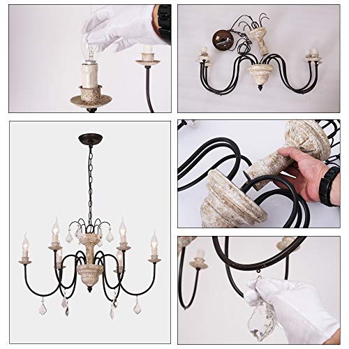 Osairuos Retro French Chandelier White Distressed Wood Rust Metal Arms Candle Style Chandeliers 6 Lights For Living Dining Room W27.6'' Bonus Bulbs #TOP4