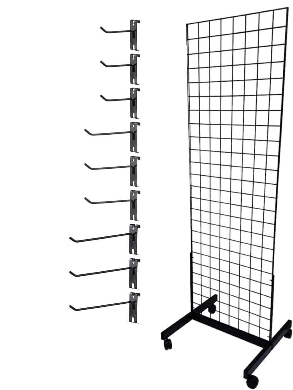 Only Hangers Black 2' x 6' Heavy Duty Commercial Grade Portable Gridwall Art Display Panel (KIT WITH COMBO HOOK SET)
