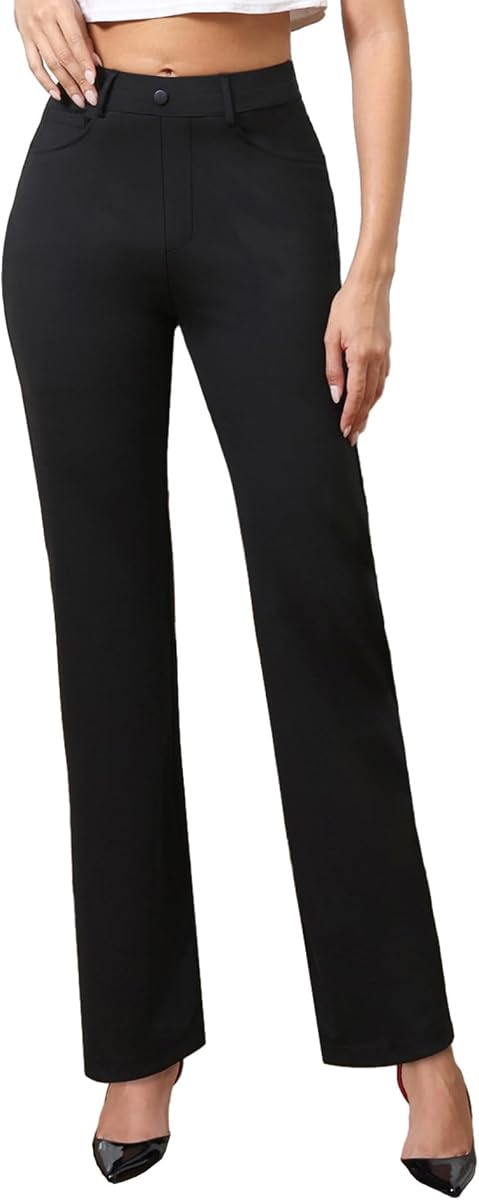 Agenlulu Pantalones de vestir de cintura alta para mujer, 28.0 in, 30.0 in, 31.5 in, talla pequeña/regular/alto, elásticos, pierna recta, pantalones de trabajo de oficina