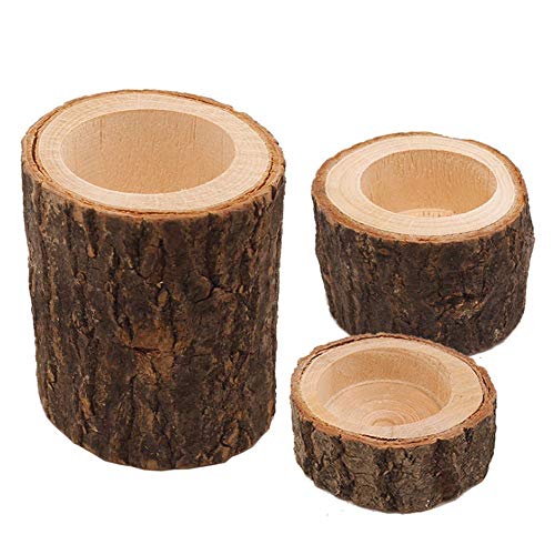 FABSELLER Natural Wood Candle Holder Wooden Candlestick Holder Tea Light Candle Holders for Rustic Wedding Party Birthday Holiday Home Decoration, 3PCS