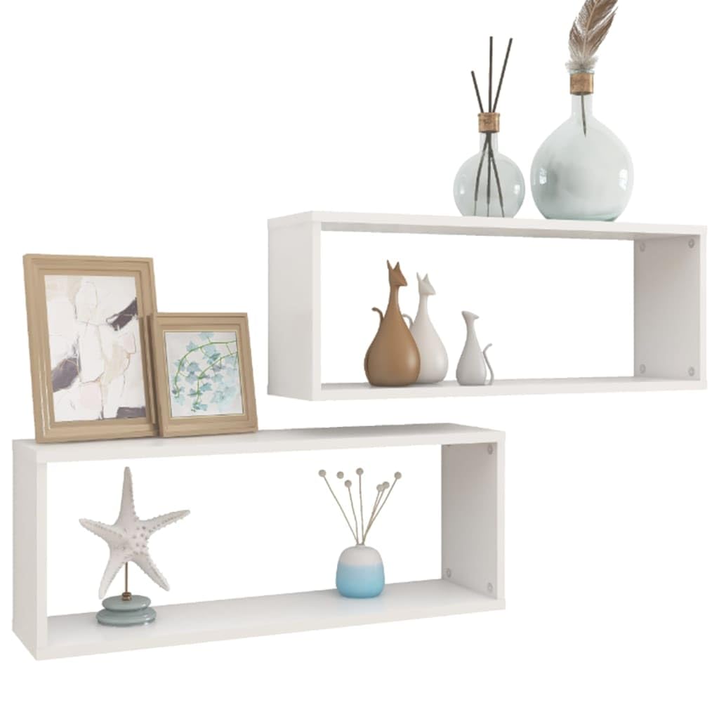 Generico Mensole Parete a Cubo 2pz Bianche 60x15x23 cm Legno Multistrato,Mobili,Scaffalature,Scaffali e mensole per pareti-807133