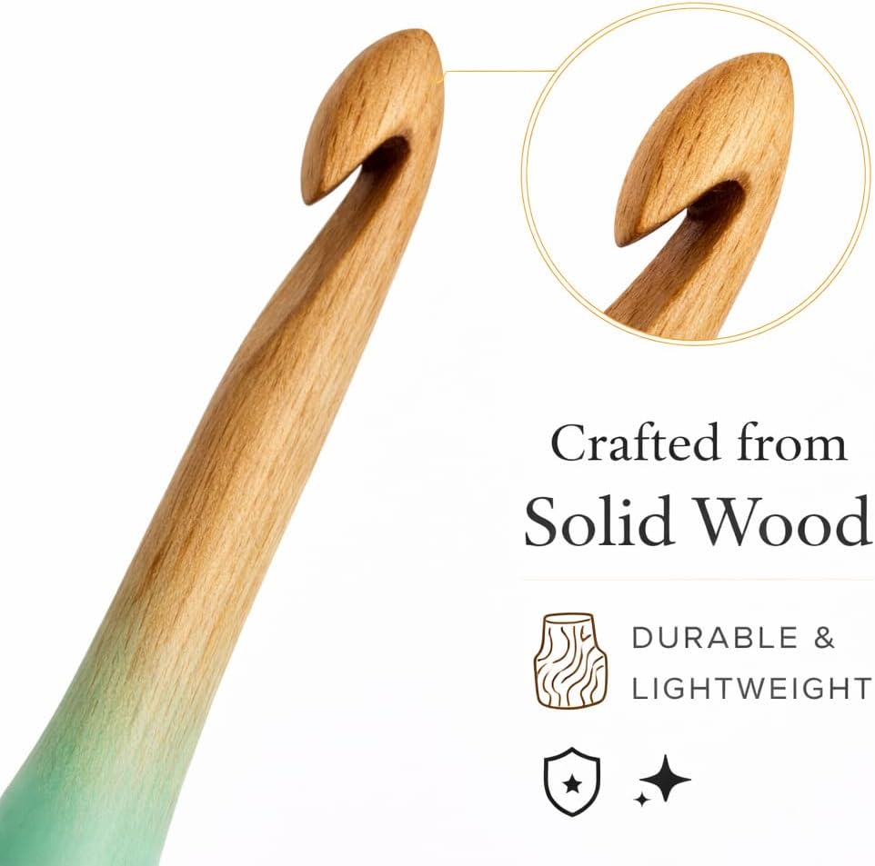 Divit Shilp Streamline Ergonomic Handle Crochet Hooks for Arthritic Hands | Handcrafted 7’’ Steambeech Wood Crochet Hook Knitting Needle, Craft Yarn Weave | Best Gift! (Mint Breeze) (7 mm)
