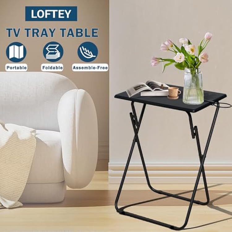 LOFTEY Tv Trays Set of 2, Folding TV Dinner Table, Portable TV Tables for Living Room for Eating, Heavy Duty Foldable Side Table for Eating on Couch&Sofa, Black