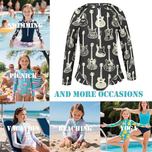 Image of Girls One Piece Swimsuits Long Sleeve Rash Guard Bathing Suit Rash Guard Quick Dry UPF 50+ Swimwear for Kids 3-12