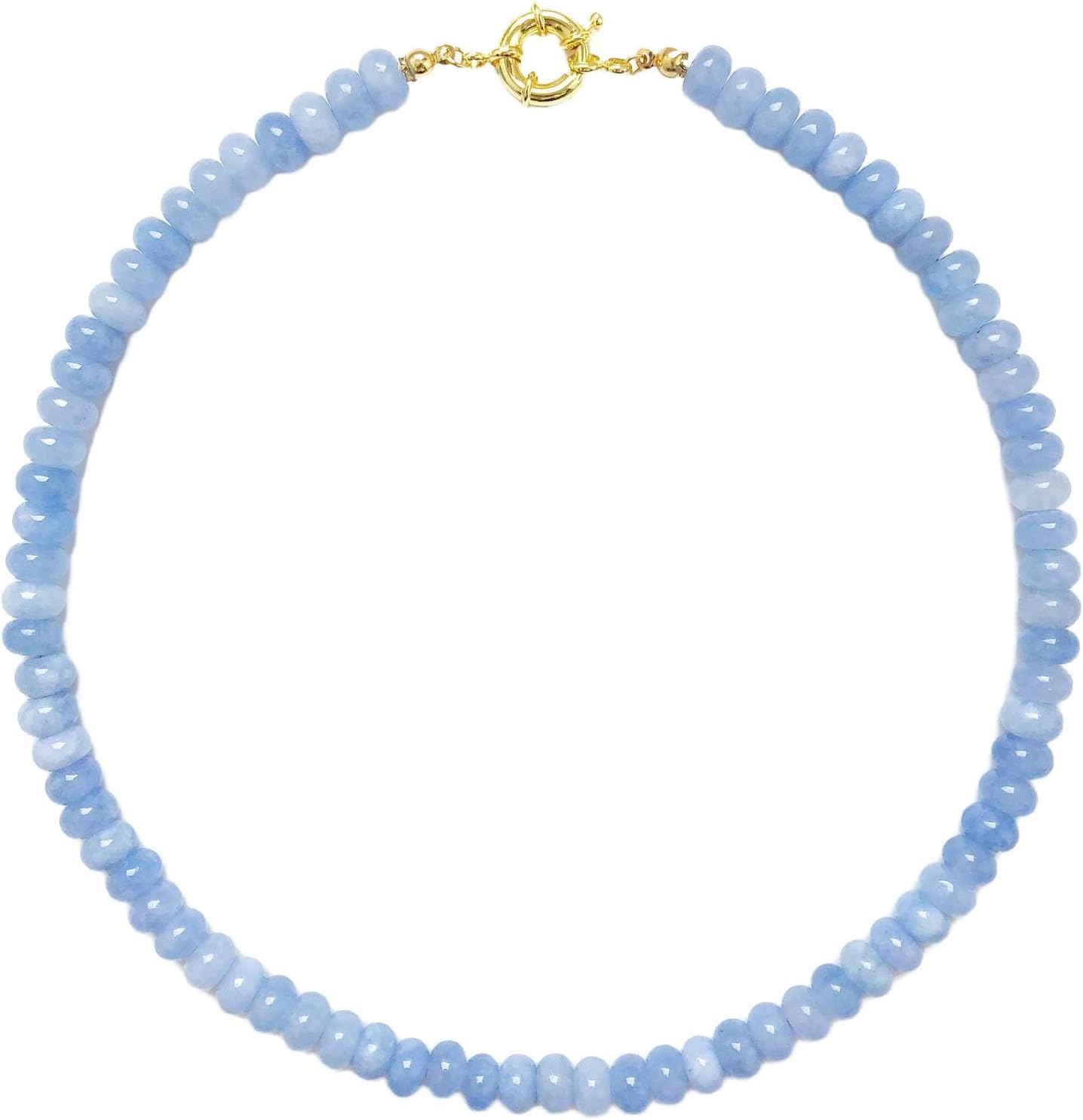 Beaded Gemstone Necklace for Women, Pure Color Boho Bead Choker Natural Stone Surfer Beach Rainbow Beads 18K Gold Plated DIY Handmade Jewelry Charm Trendy Birthday Gifts