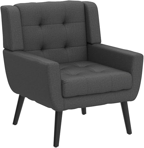 Miniatura 4 de Dolonm Midcentury - Silla decorativa moderna con brazos, silla auxiliar de lectura de tela tapizada con respaldo copetudo, silla decorativa con