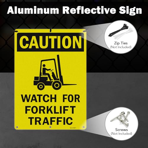 Image of T&R Large Watch For Forklift Traffic Sign - 2 Pack - 14 x 10 Inches Rust Free .040 Aluminum Reflective - UV Protected, Waterproof and Fade Resistant - 6 Pre-drilled Holes
