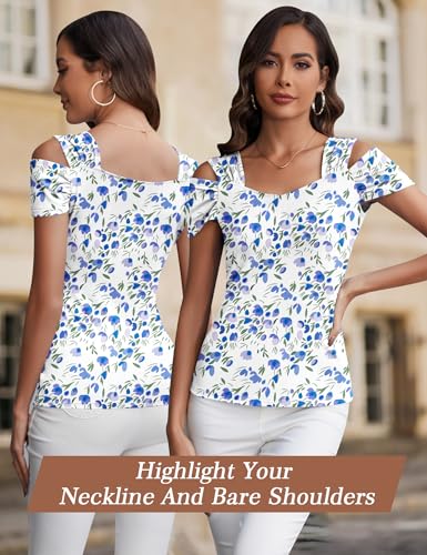 Image of Blingfit Cold Shoulder Tops Summer Tunic Shirts for Women T Shirts V Neck Short Sleeve Casual Tees Blouses 2026