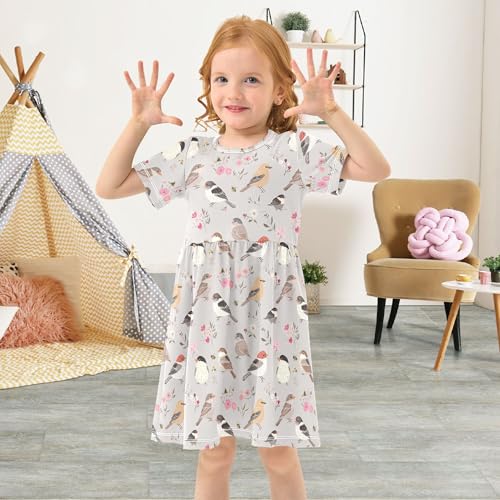 Cute House Sparrow Birds Girls Easter Dress Short Sleeve Mini Dress for Baby Girls' Birthday Gift 2T4