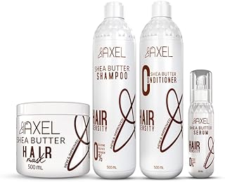 مجموعة زبدة الشيا للعناية بالشعر من جي ام بروفيشنال – شامبو، بلسم، ماسك الشعر (500 مل) + سيروم (100 مل) – خالية من السلفات ومناسبة للشعر العادي والمعالج بالبروتين