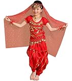Astage Girl Kids Halloween Party Costume Belly Dance Active Wear All Ornaments,Red,L For height 57in-63in
