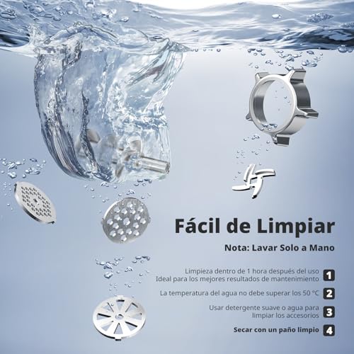 Miniatura 9 de Airmsen Picadora De Carne Eléctrica, 2 Cuchillas De Acero Inoxidable, 3 Placas De Molienda Y Accesorio Para Embutir Salchichas Kubbe, Motor Silencioso, Fácil Limpieza, Ideal Para Uso Doméstico M
