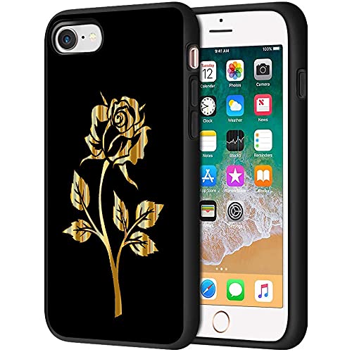 Esakycn Coque pour iPhone 7/8 / SE 2020, Etui Noir Silicone TPU avec Dessin Fleur Motif, Cadeau de Housse Souple Ultra Antichoc Protection Case Cover Coques pour iPhone 7/8 4,7", Rose Cover