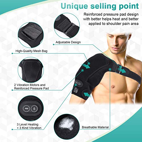 Shoulder Vibration Massage Heating Brace, Shoulder Heat Therapy Wrap With 3 Vibration And Temperature Setting For Pain Relief, Frozen Shoulder, Bursitis, Dislocated, Tendonitis, Ac Joints, S #TOP2