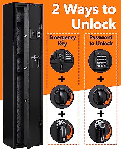 Fandon 4-5 Gun Safe,Gun Safes For Home Rifle And Pistols, Quick Access Rifle Safe,Gun Safes For Home Rifle And Shotguns With Adjustable Dividers & Racks, Dual Alarms & Silent Mode #TOP3