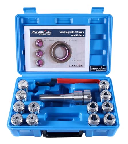 Accusize Industrial Tools 12 Pc Er-32 Collet Set Plus 1 Pc R8 Bridgeport Shank Holder and a Wrench in Fitted Box, 0223-0974