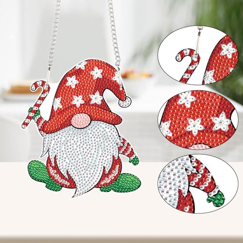 Image of AiYuanzsh DIY 5D Christmas Diamond Art Hanging Sign, Gnome Rhinestone Pendant Kit for Holiday Wall Door Window Decor, Diamond Painting Ornament for Seasonal Home Decoration