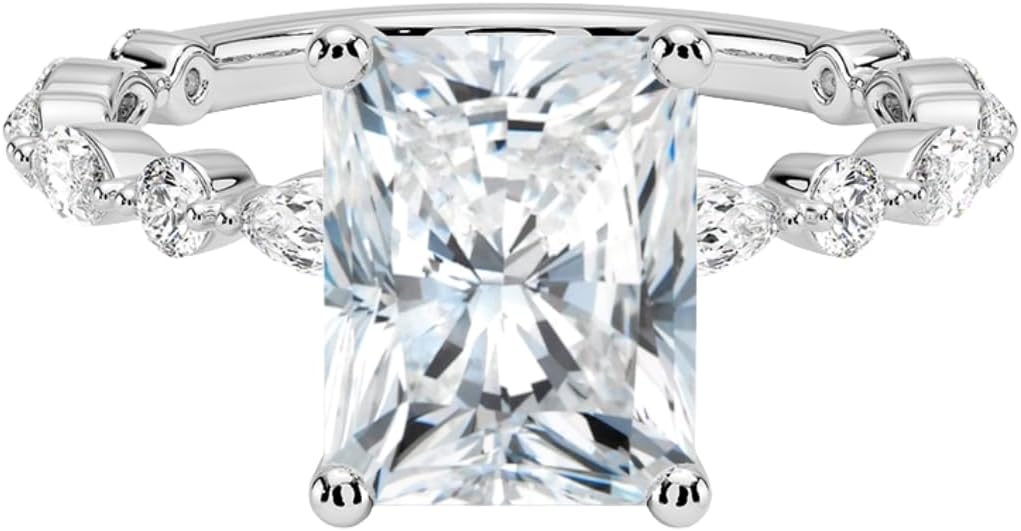 3 Ct Asscher Cut IGI Certified Lab Grown Diamond Ring 10K 14K 18K Solid Gold Three Quarter Coverage Lab Grown Diamond Engagement Ring (E-F Color, VVS2 Clarity)