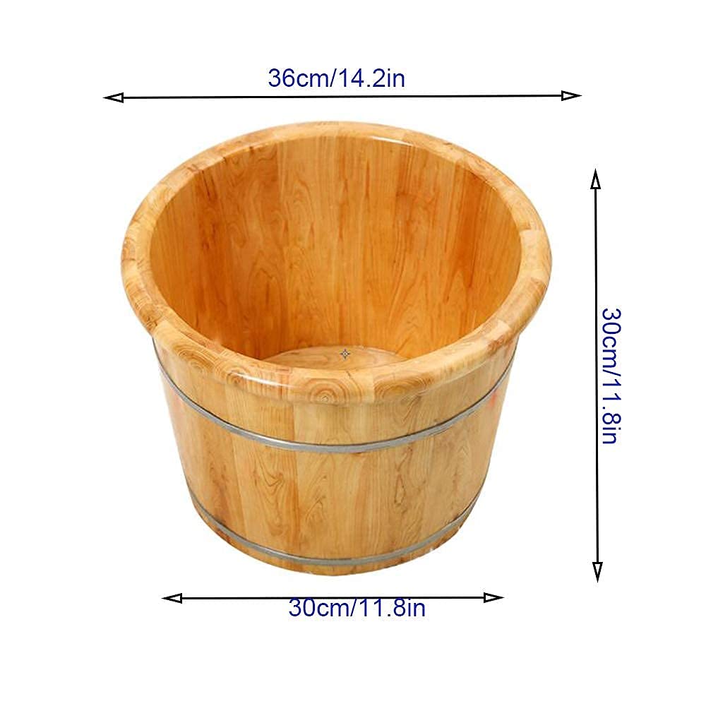 Wiadro do kąpieli z naturalnego drewna, drewniana beczka do kąpieli stóp do użytku domowego, umywalka z litego drewna dla dorosłych zgodnie z wanną do pedicure, 30 cm wyższa niż beczka do kąpieli stóp