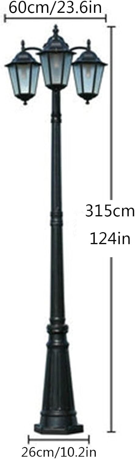 Vintage Outdoor Post Light, 3-Head Street Light Waterproof Cast Aluminum Pole Light, Lamp Posts Lighting for Backyard Garden Driveway