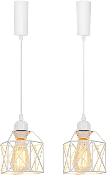 Kiven 2 Pack White Pendant Light, Adjustable Length, Cord Storage Cup, Interior Lighting, Nordic Pendant Lamp, Stylish, Interior Fixture, Hanging, E26, Kitchen, LED, Electric, Duct Rail Light