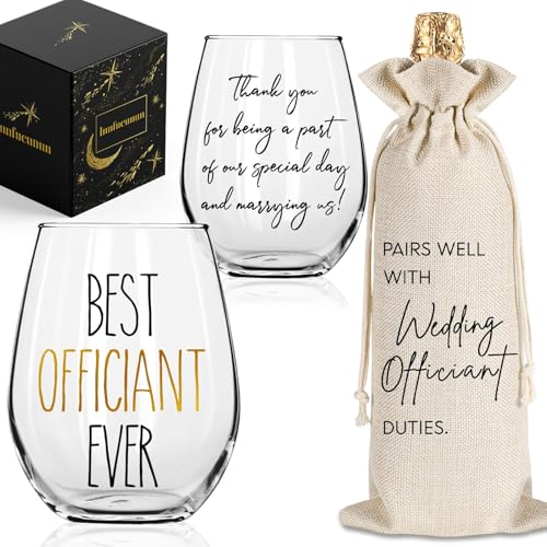 Innfueunun Wedding Officiant Wine Glass 15OZ with Wine Bag, Funny