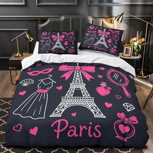 Housse de couette Tour Eiffel pour une chambre ado theme Paris romantique