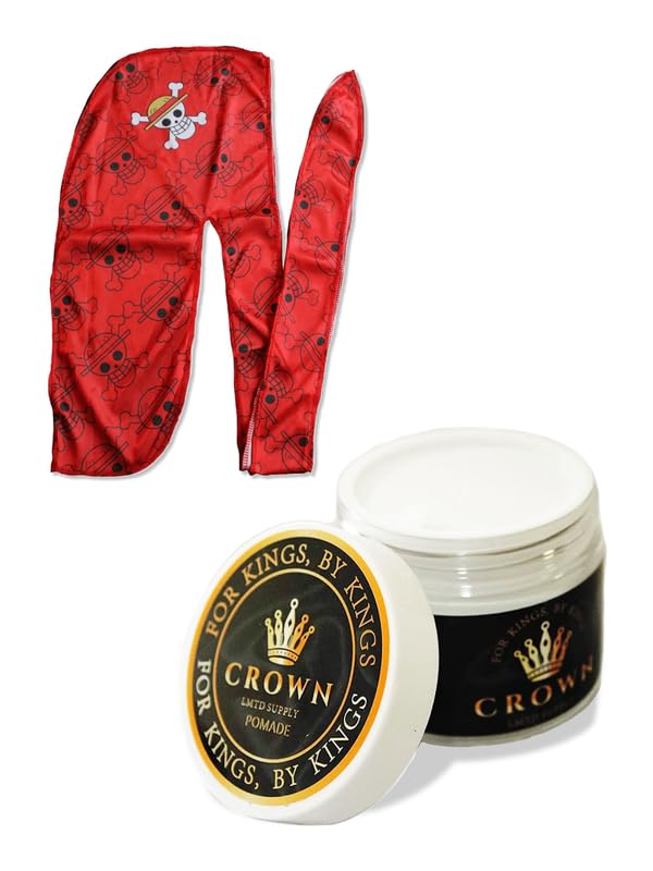 2pcs Set Anime Durag and 360 Pomade - Strong Hold Hair Gel Wave Cream, Satin Silk Durag Builder, 360 Wave Kit Water Based Pomade for Men (Red Skull B)