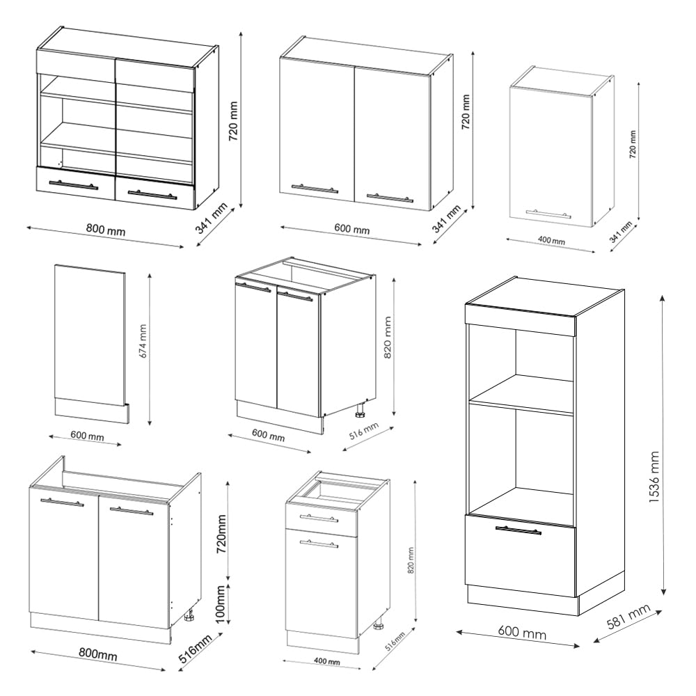 Vicco Küchenzeile Fame-Line, Weiß Landhaus/Anthrazit, 300 cm mit Hochschrank, ohne Arbeitsplatte, erweiterbar mit zusätzlichen Modulen und Variabler Anordnung