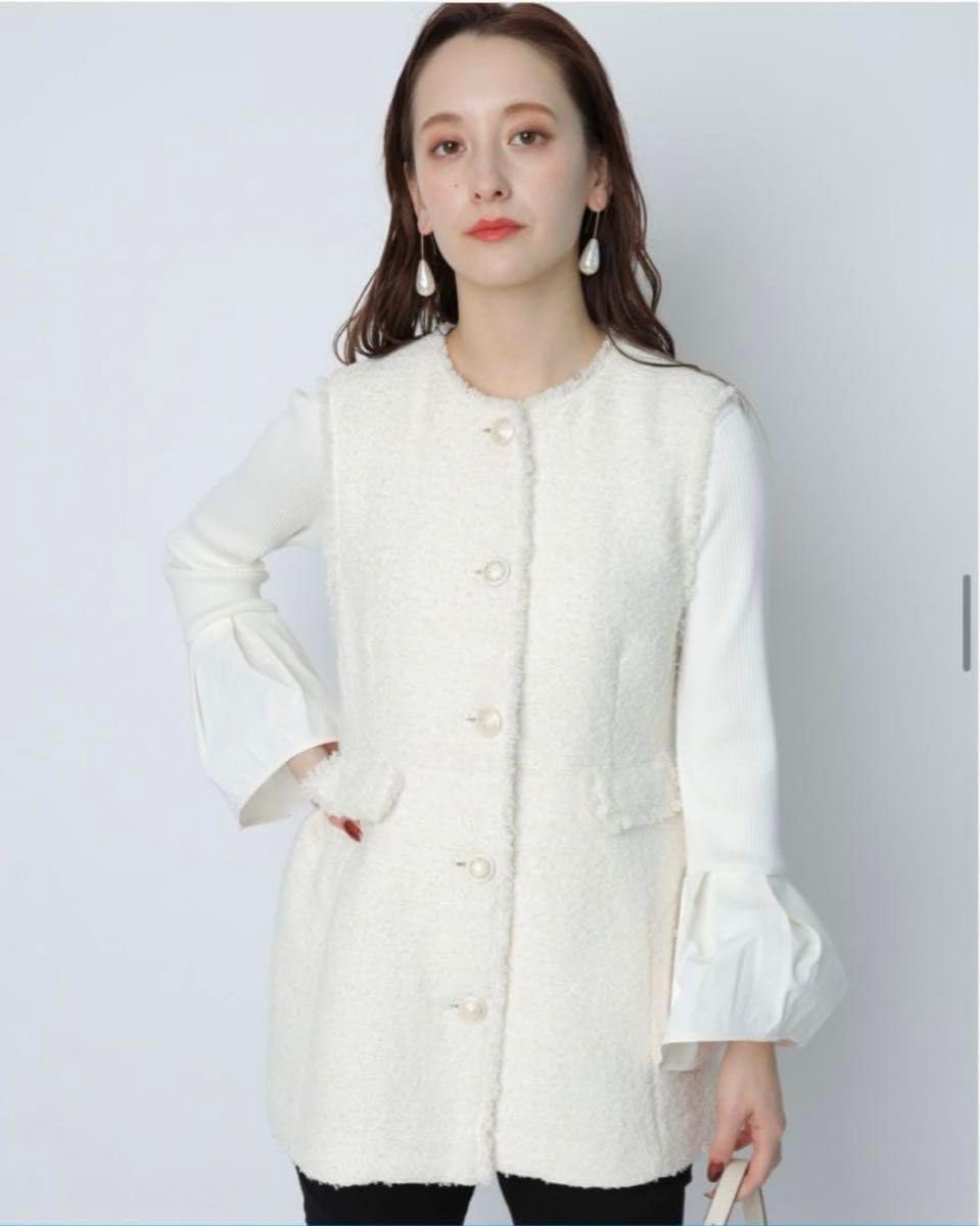 Arpege story パールボタン ツイードペプラム ジレ アルページュ